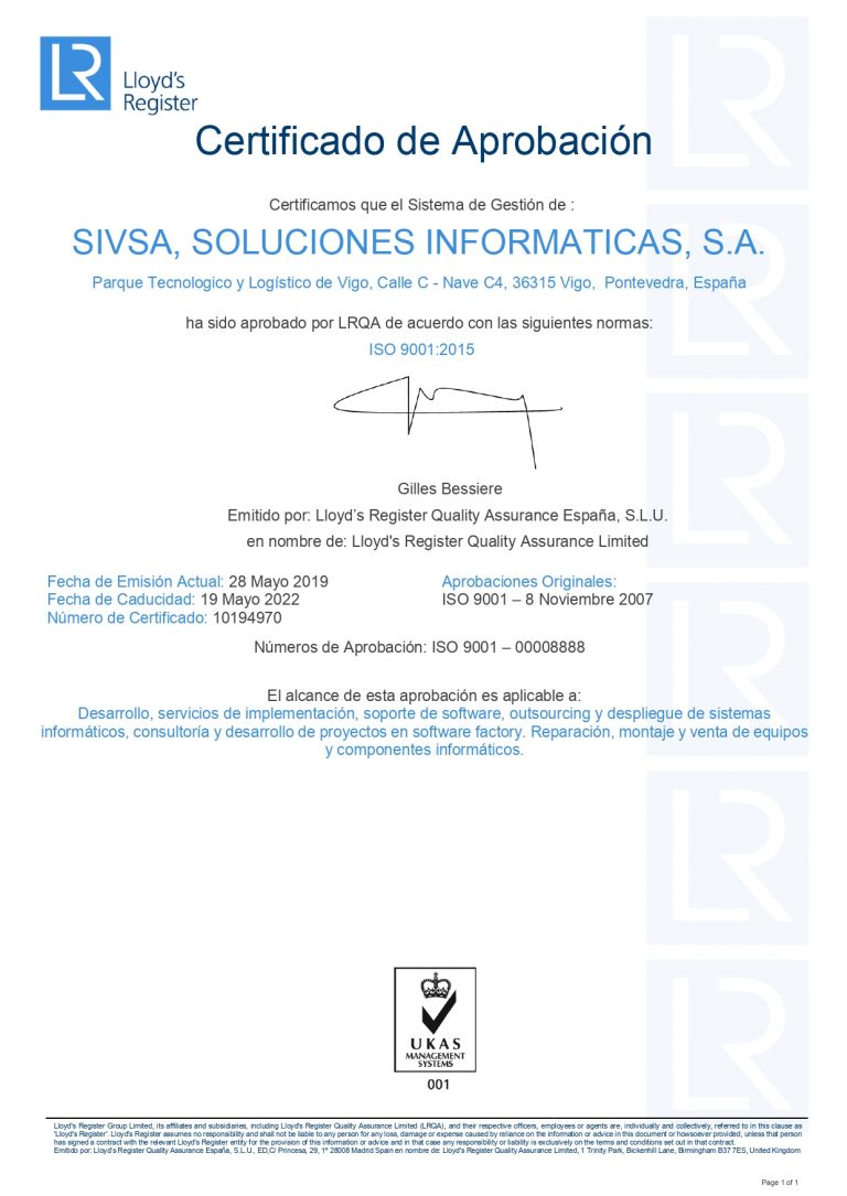 Certificado ISO 9001 SIVSA